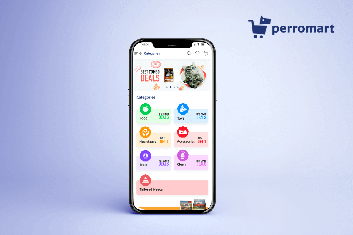 App screen design of Perromart, platform for a Singapore-based innovative online pet care shop to facilitate hassle-free business