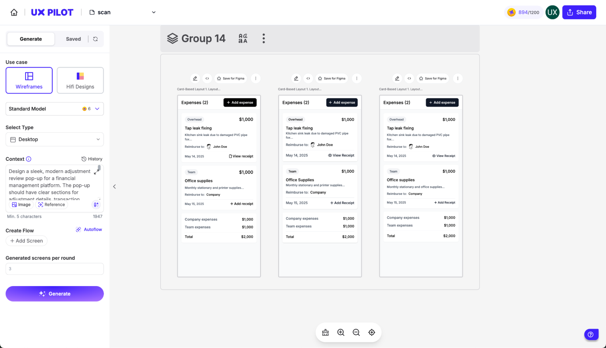 Using UXPilot.ai for lo-fi wireframing