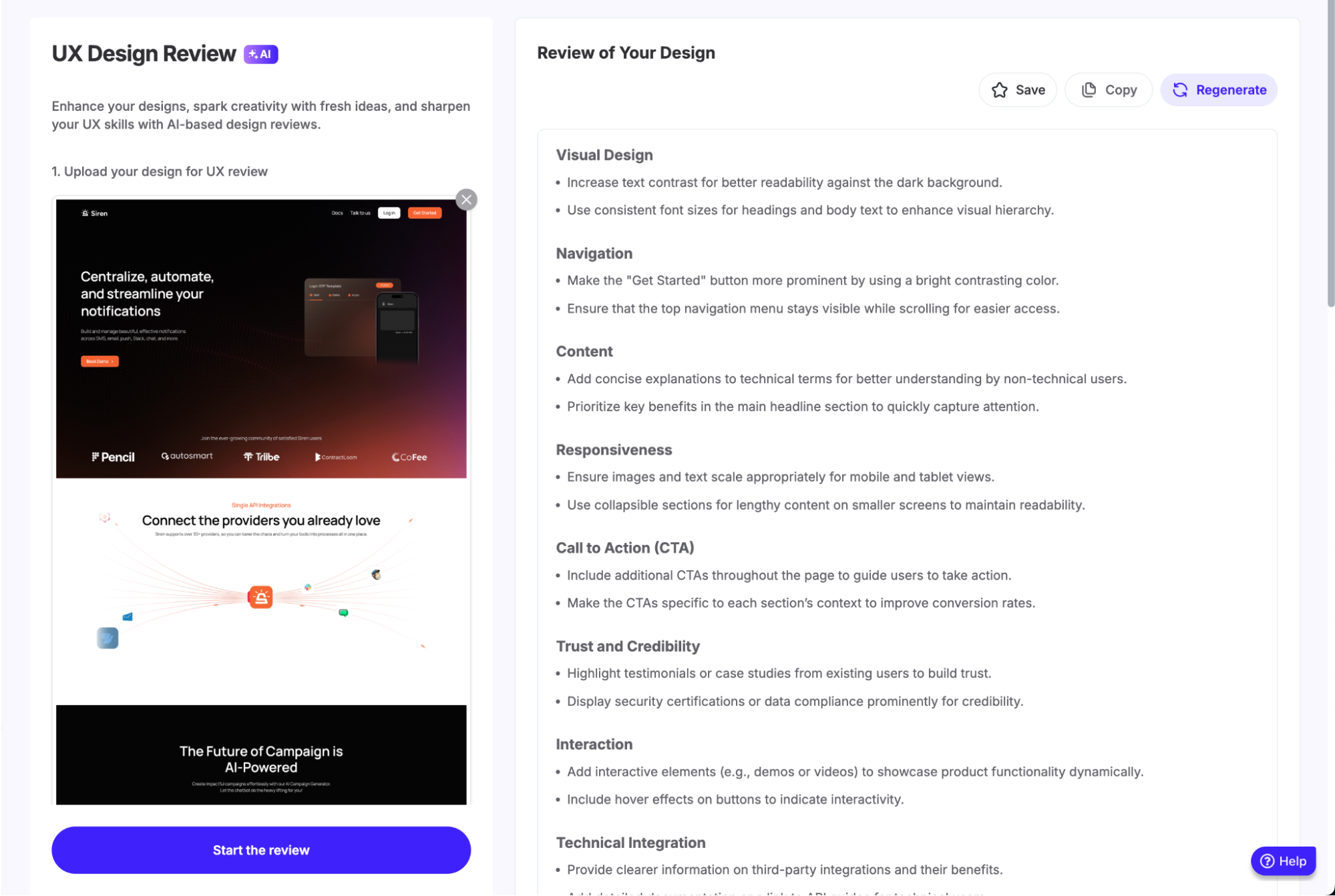 Using UXPilot.ai Design review