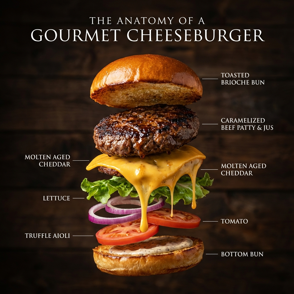 Input image of gourmet cheeseburger created with Nano Banana Pro
