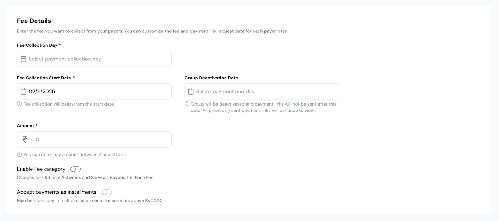  UI of CoFee, the fee management system