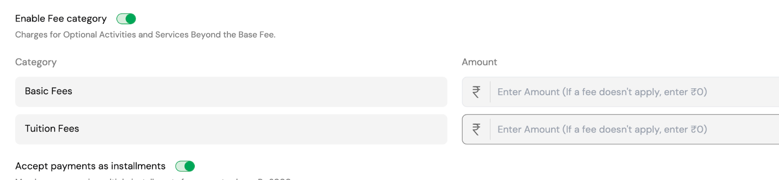 UI of CoFee, the fee management system