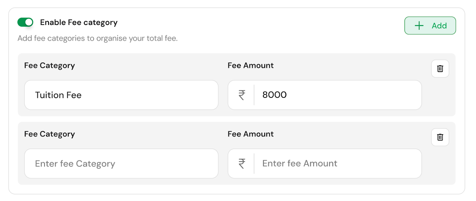 Updated UI of CoFee with the option "Enable fee category"