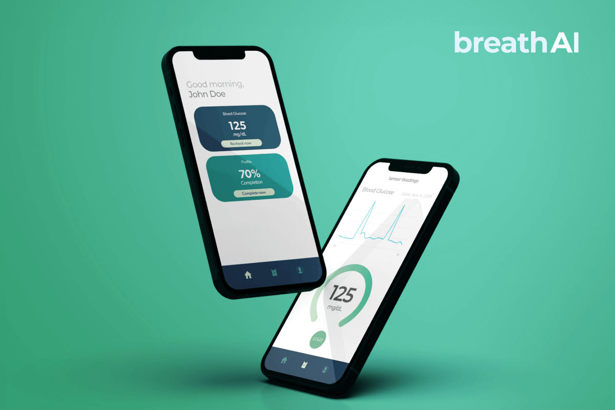App screen design of BreathAI, an innovative HealthTech mobile application