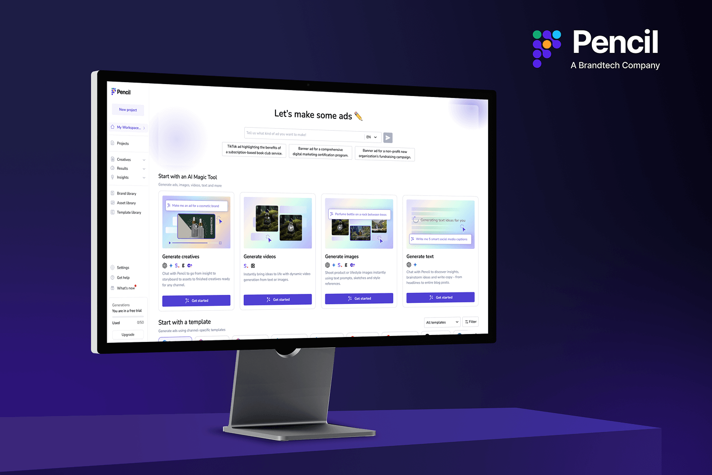 Home page design of Pencil, Singapore-based AI-powered AdTech platform that generates unlimited ad creatives predicted to win.