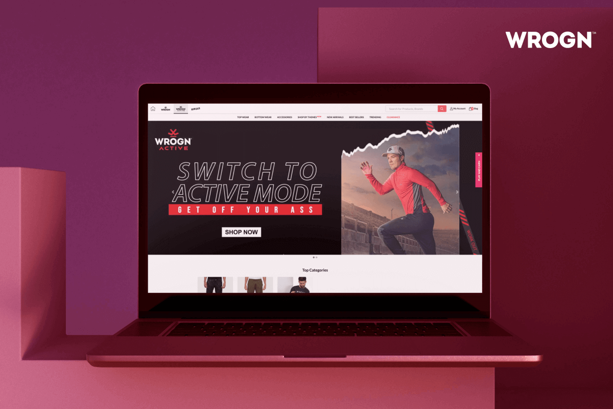 Home page design of Wrogn, E-Commerce based premium fashion brand from India